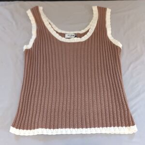 NWT Juniors Size 3X Love Knit Brown And White Crochet Tank Top